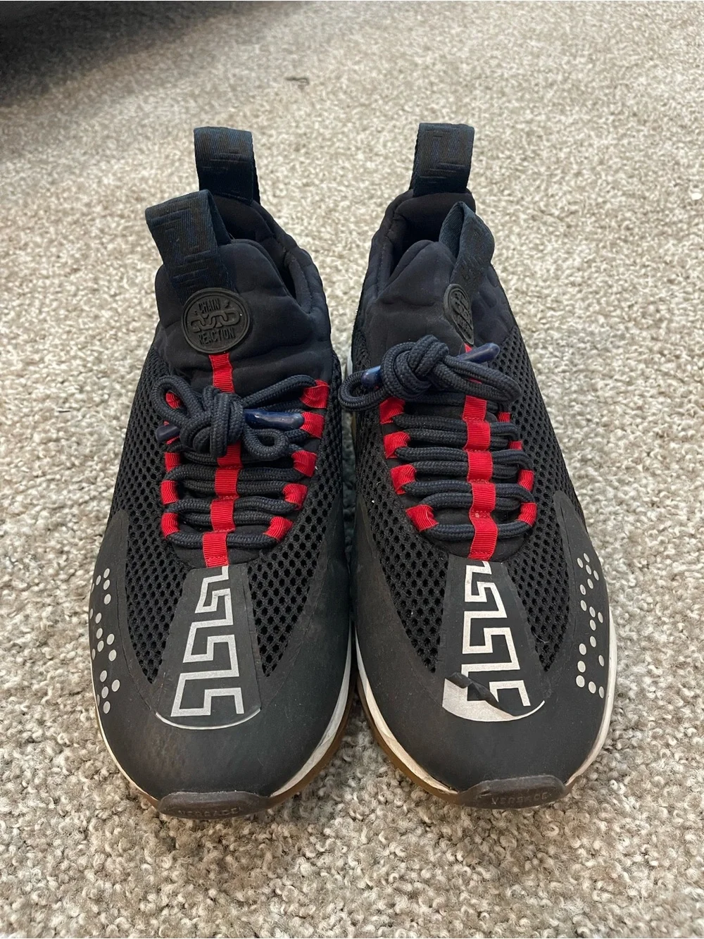 Versace Black Athletic Sneakers with Red Lace Accents